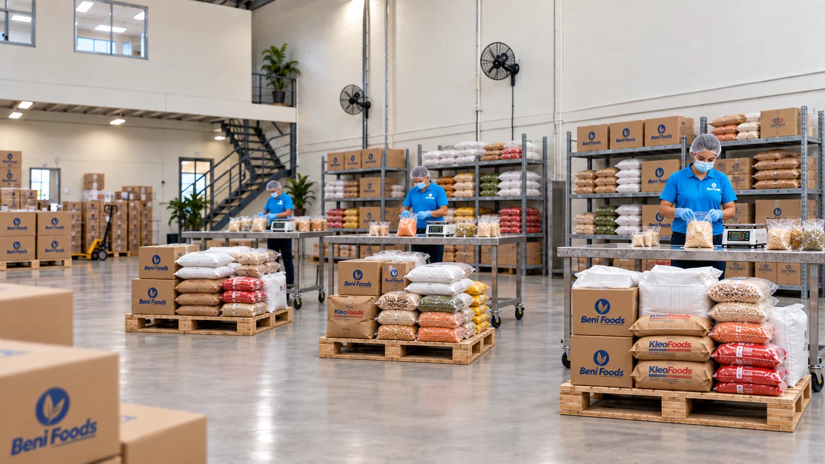 Equipe da Beni Foods em operação de fracionamento e separação de produtos